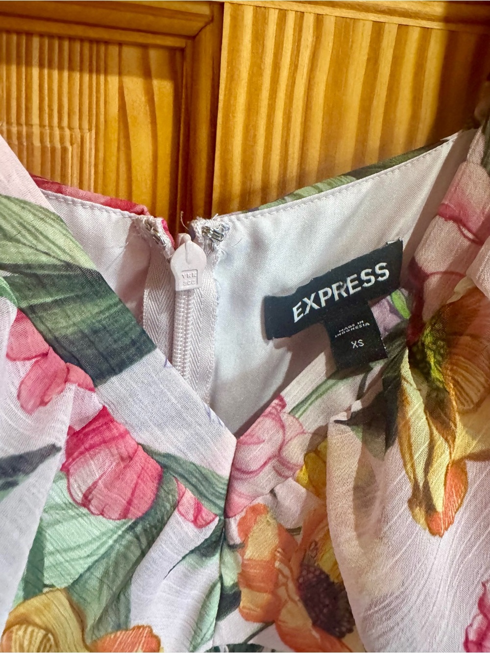 Express Floral Tie-Shoulder Dress — Pink, Yellow & Green - Picture 3 of 4